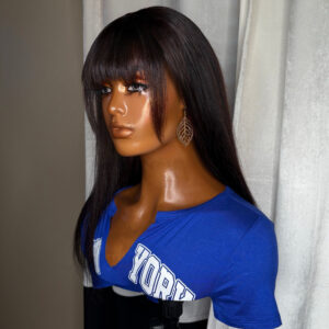 BeLady 8-16 Inch 200_ Density Straight Glue-Less Put On And Go Bob Wig With Bangs - Bang Straight Human Hair Wig