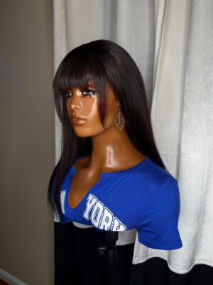 BeLady 8-16 Inch 200_ Density Straight Glue-Less Put On And Go Bob Wig With Bangs - Bang Straight Human Hair Wig
