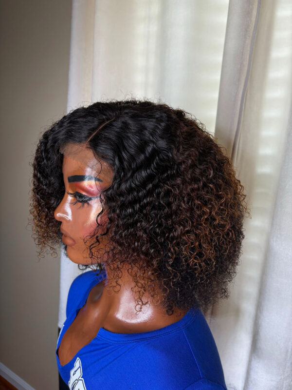 BeLady 10-16 inch Short Kinky Curly Human Hair Wigs Short Curly Bob Wig Human Hair With Bangs For Women Glueless 200_ Density Honey Gold Highlighted Natural Black Wig Easy To Wear