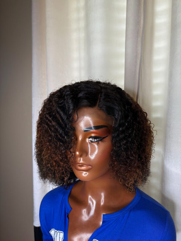 BeLady 10-16 inch Short Kinky Curly Human Hair Wigs Short Curly Bob Wig Human Hair With Bangs For Women Glueless 200_ Density Honey Gold Highlighted Natural Black Wig Easy To Wear