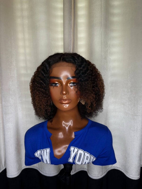 BeLady 10-16 inch Short Kinky Curly Human Hair Wigs Short Curly Bob Wig Human Hair With Bangs For Women Glueless 200_ Density Honey Gold Highlighted Natural Black Wig Easy To Wear