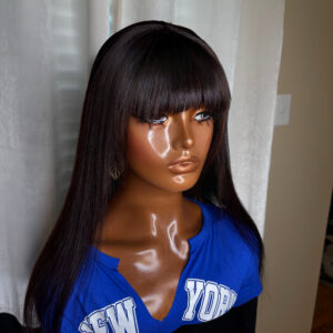 BeLady 8-16 Inch 200_ Density Straight Glue-Less Put On And Go Bob Wig With Bangs - Bang Straight Human Hair Wig, Easy To Install Brazilian Glueless Human Hair Wigs With Bang Glueless Bob Wig Full Machine Made