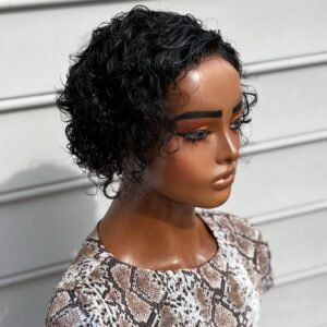 6-8 Inches Curly Pixie Cut Wig Brazilian Transparent Lace Human Hair Wigs 13x1 Deep Wave Lace Front Bob Wig For Women Human Hair
